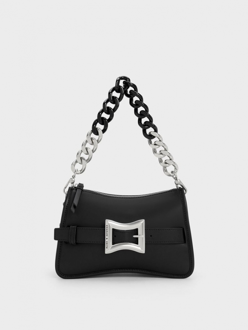 Charles And Keith Xanthe Chunky Chain Shoulder Bags Black | PHILIPPINES D389