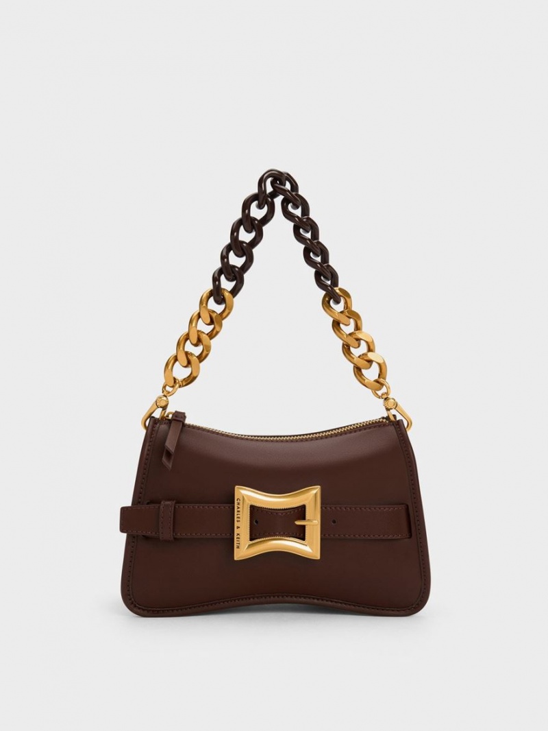 Charles And Keith Xanthe Chunky Chain Shoulder Bags Dark Brown | PHILIPPINES V218