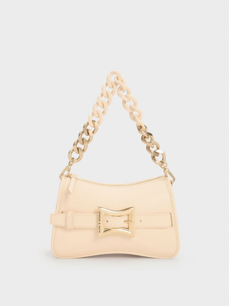 Charles And Keith Xanthe Chunky Chain Shoulder Bags Beige | PHILIPPINES O316