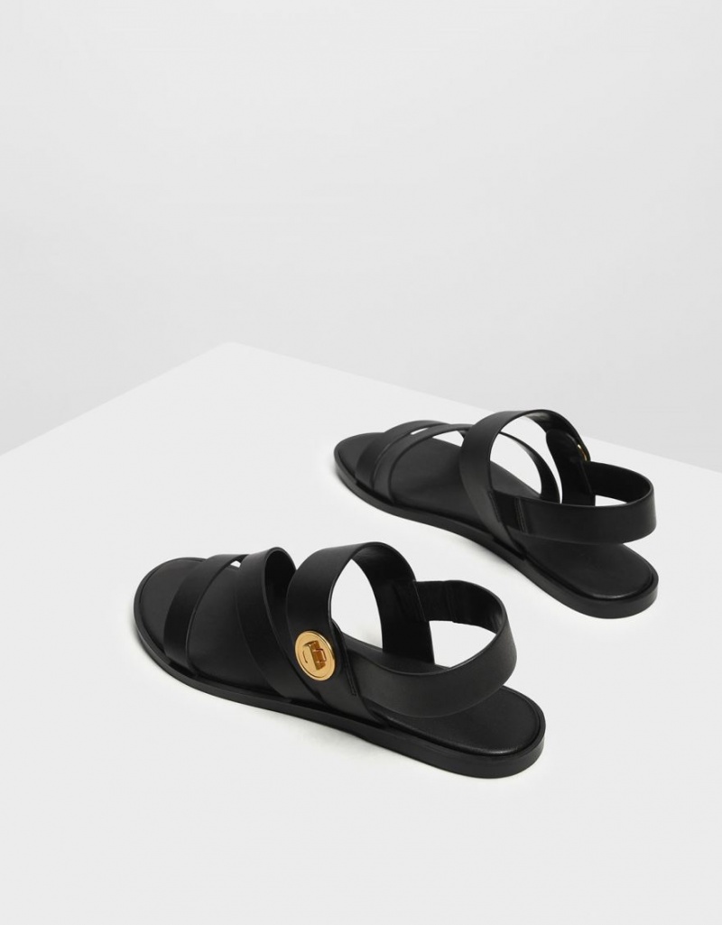 Charles And Keith Yara Asymmetric Strap Sandals Black | PHILIPPINES W348