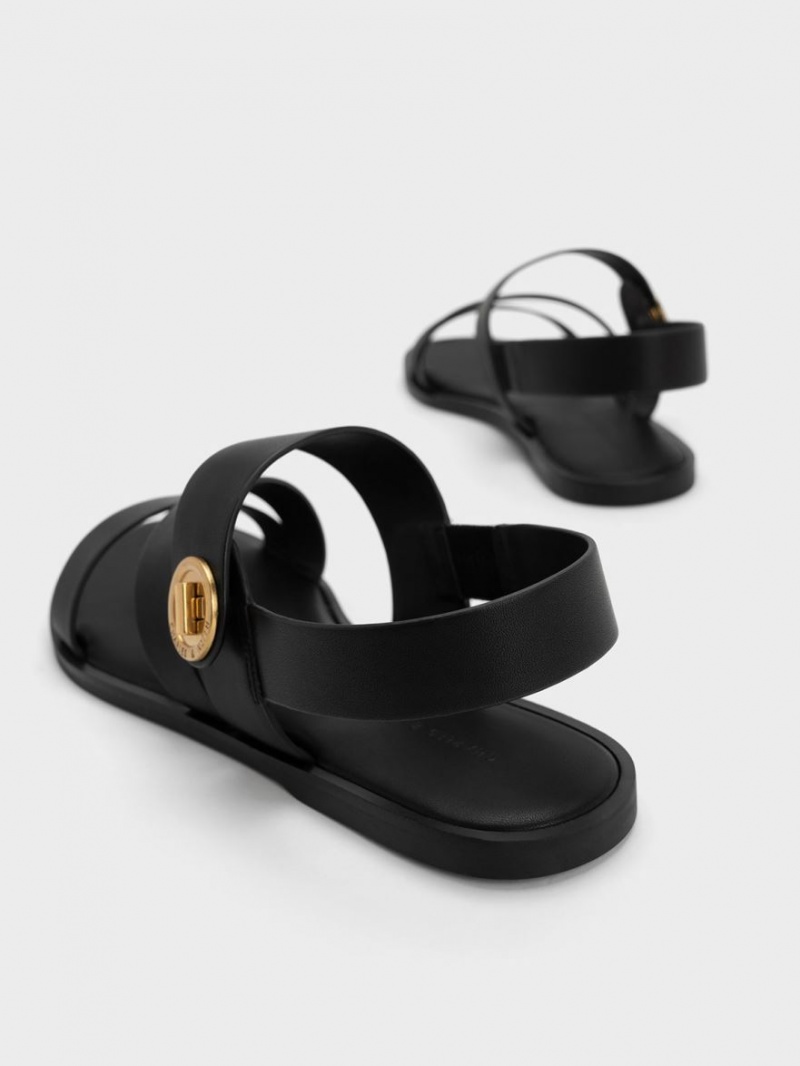 Charles And Keith Yara Asymmetric Strap Sandals Black | PHILIPPINES W348