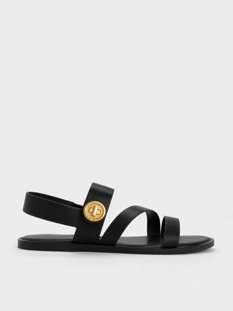 Charles And Keith Yara Asymmetric Strap Sandals Black | PHILIPPINES W348