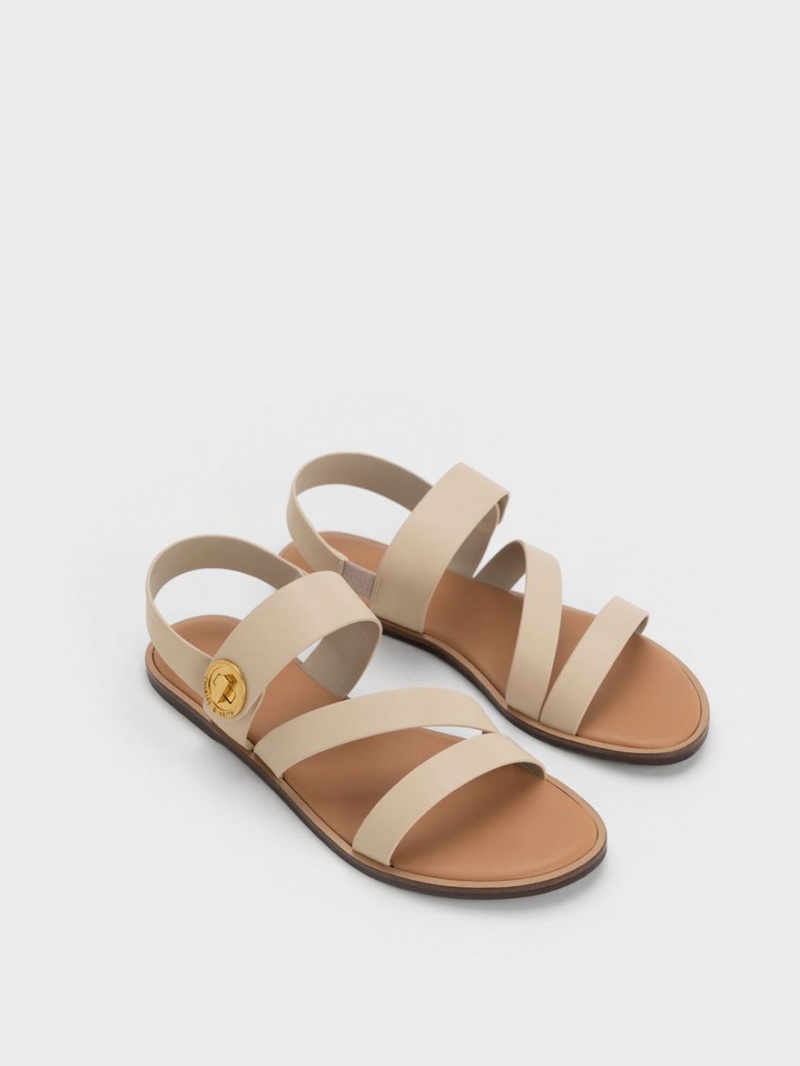 Charles And Keith Yara Asymmetric Strap Sandals Beige | PHILIPPINES F681