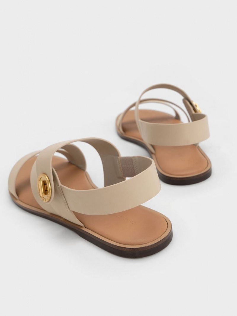 Charles And Keith Yara Asymmetric Strap Sandals Beige | PHILIPPINES F681