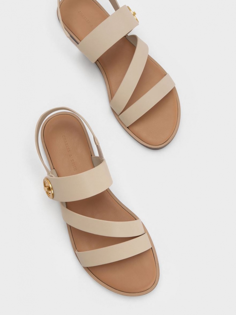 Charles And Keith Yara Asymmetric Strap Sandals Beige | PHILIPPINES F681