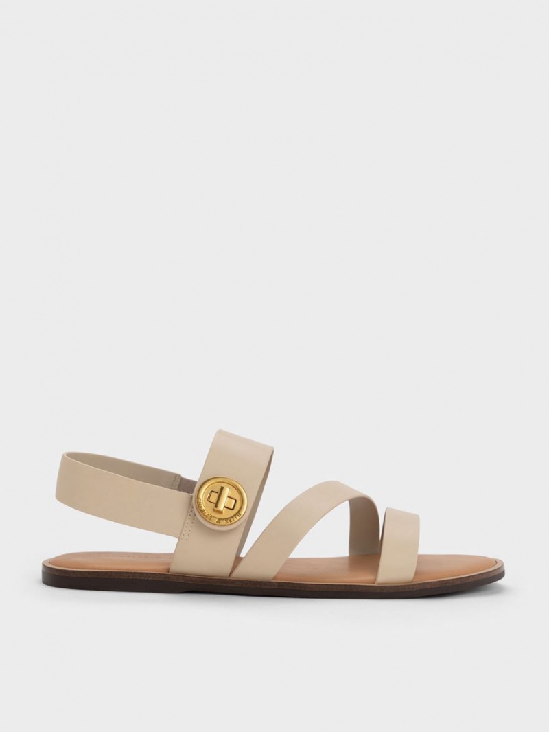 Charles And Keith Yara Asymmetric Strap Sandals Beige | PHILIPPINES F681