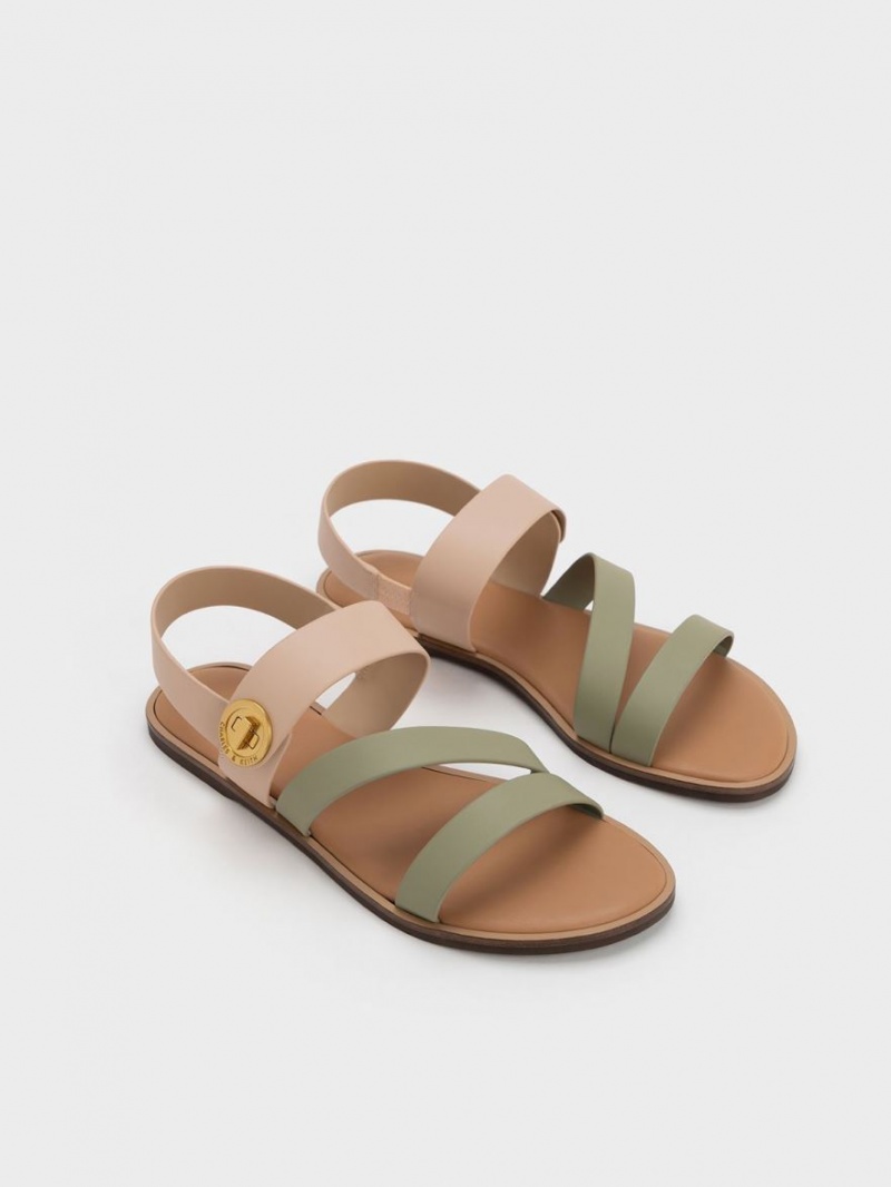 Charles And Keith Yara Two-Tone Asymmetric Strap Sandals Beige | PHILIPPINES H245