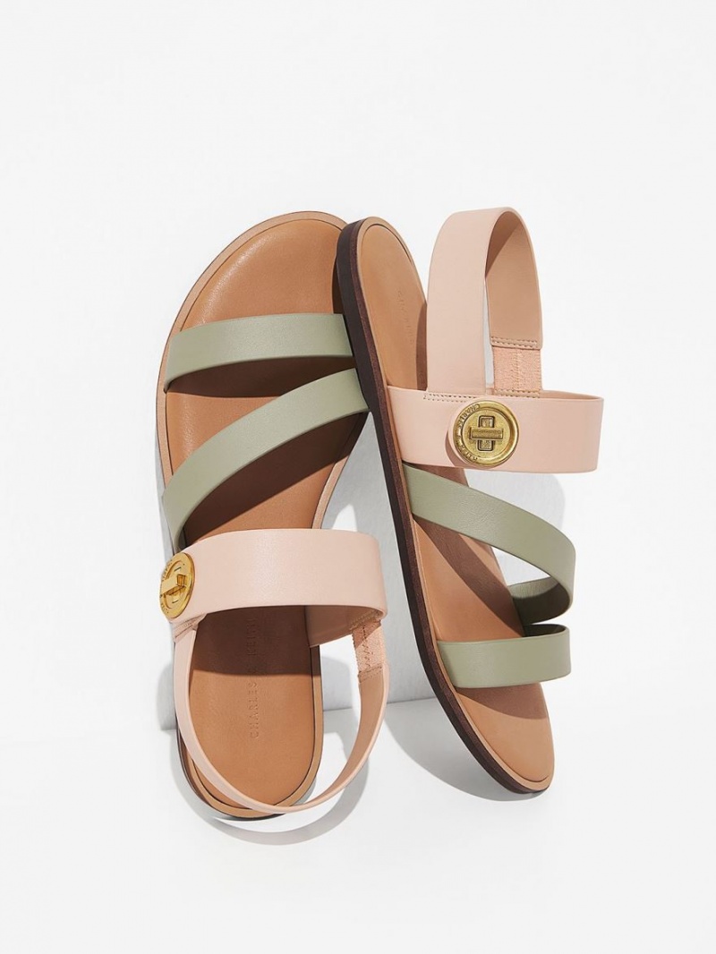 Charles And Keith Yara Two-Tone Asymmetric Strap Sandals Beige | PHILIPPINES H245