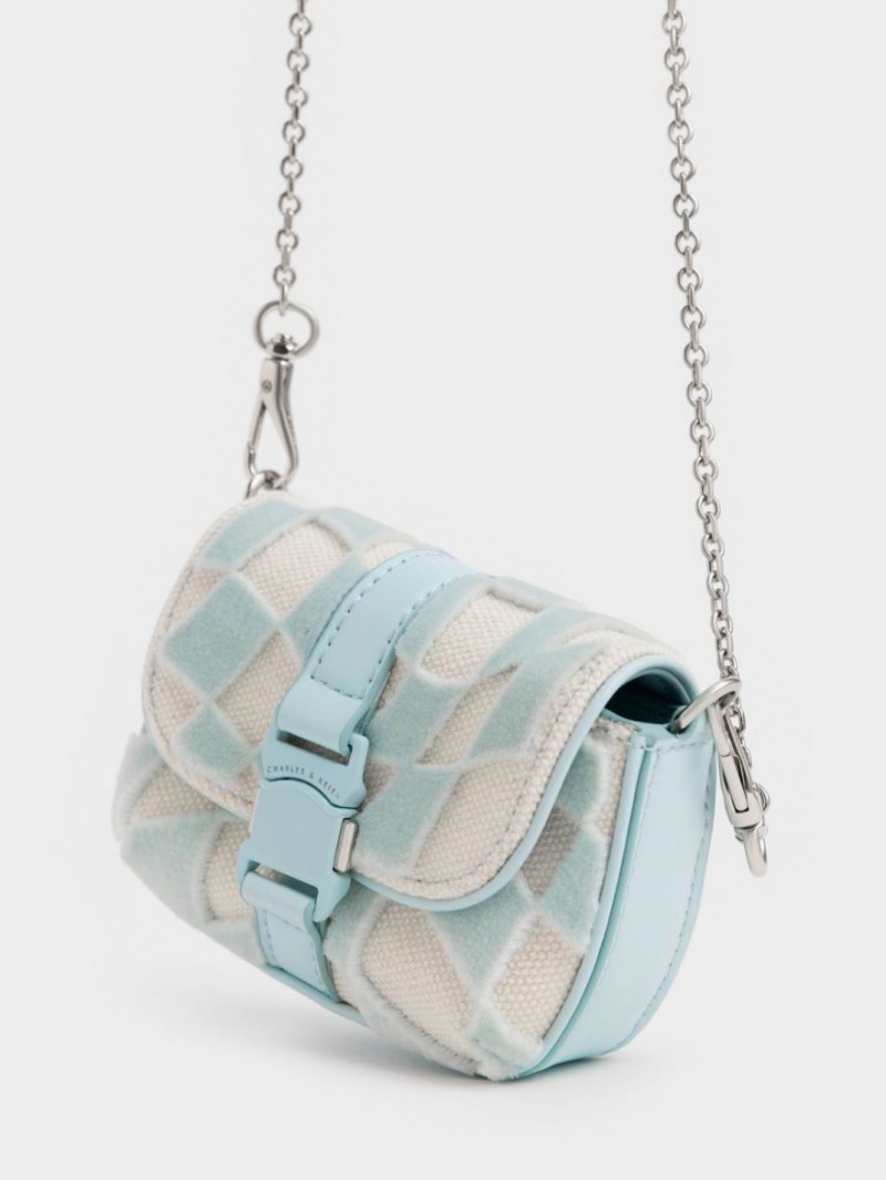 Charles And Keith Zetta Belt Buckle Checkered Mini Bag Light Blue | PHILIPPINES O093