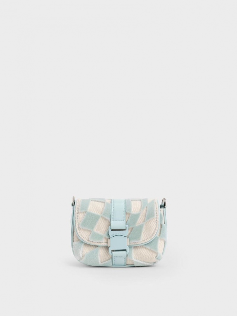 Charles And Keith Zetta Belt Buckle Checkered Mini Bag Light Blue | PHILIPPINES O093