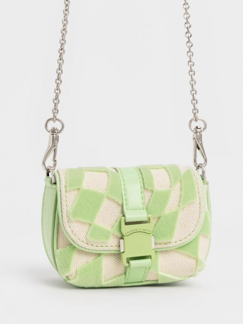 Charles And Keith Zetta Belt Buckle Checkered Mini Bag Green | PHILIPPINES X398