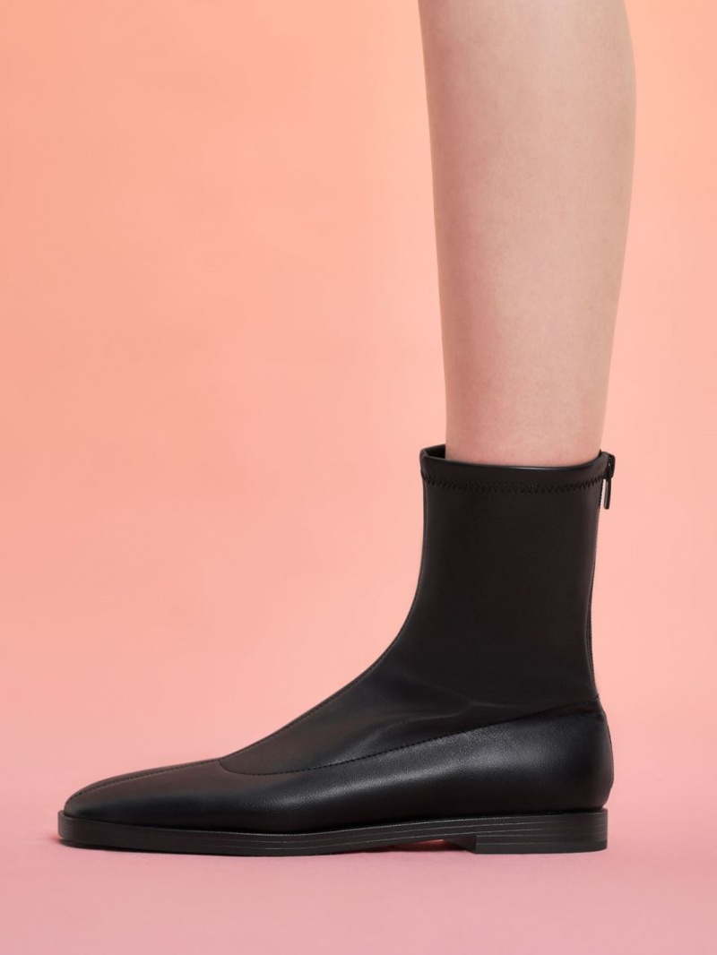 Charles And Keith Zip-Up Ankle Boots Black | PHILIPPINES E846