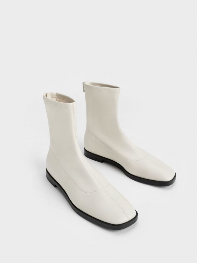 Charles And Keith Zip-Up Ankle Boots White | PHILIPPINES Q189