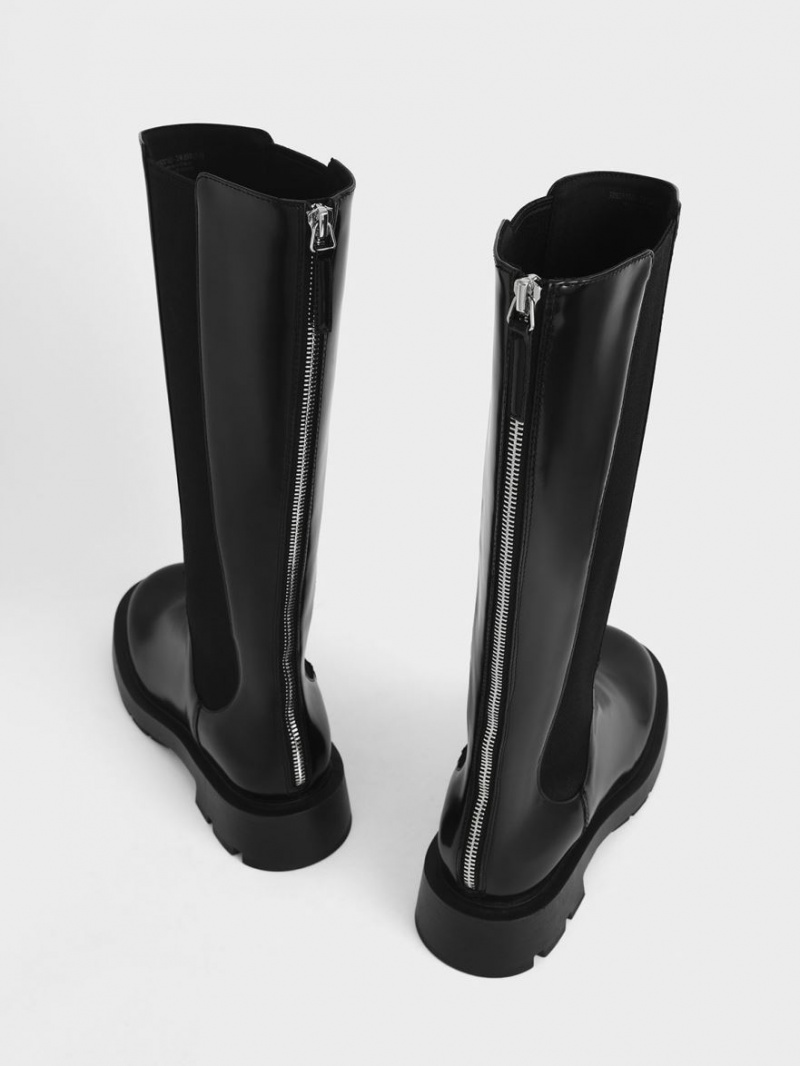 Charles And Keith Zip-Up Chelsea Knee-high Boots Black | PHILIPPINES B059