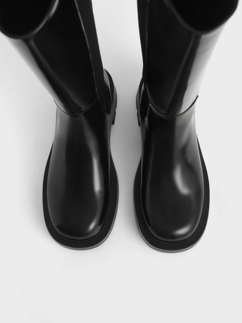 Charles And Keith Zip-Up Chelsea Knee-high Boots Black | PHILIPPINES B059