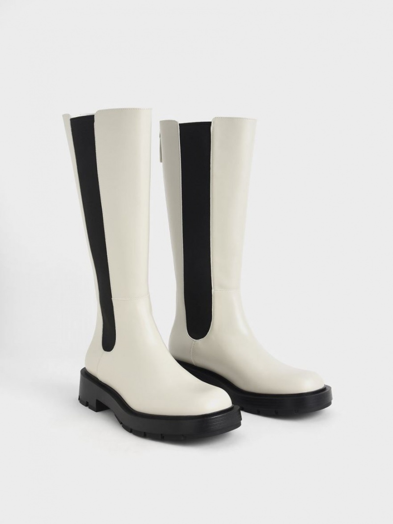 Charles And Keith Zip-Up Chelsea Knee-high Boots White | PHILIPPINES Q149