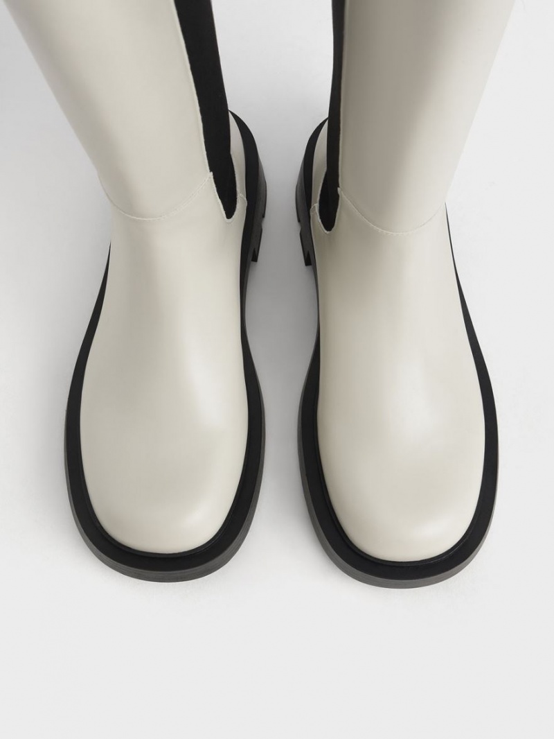 Charles And Keith Zip-Up Chelsea Knee-high Boots White | PHILIPPINES Q149