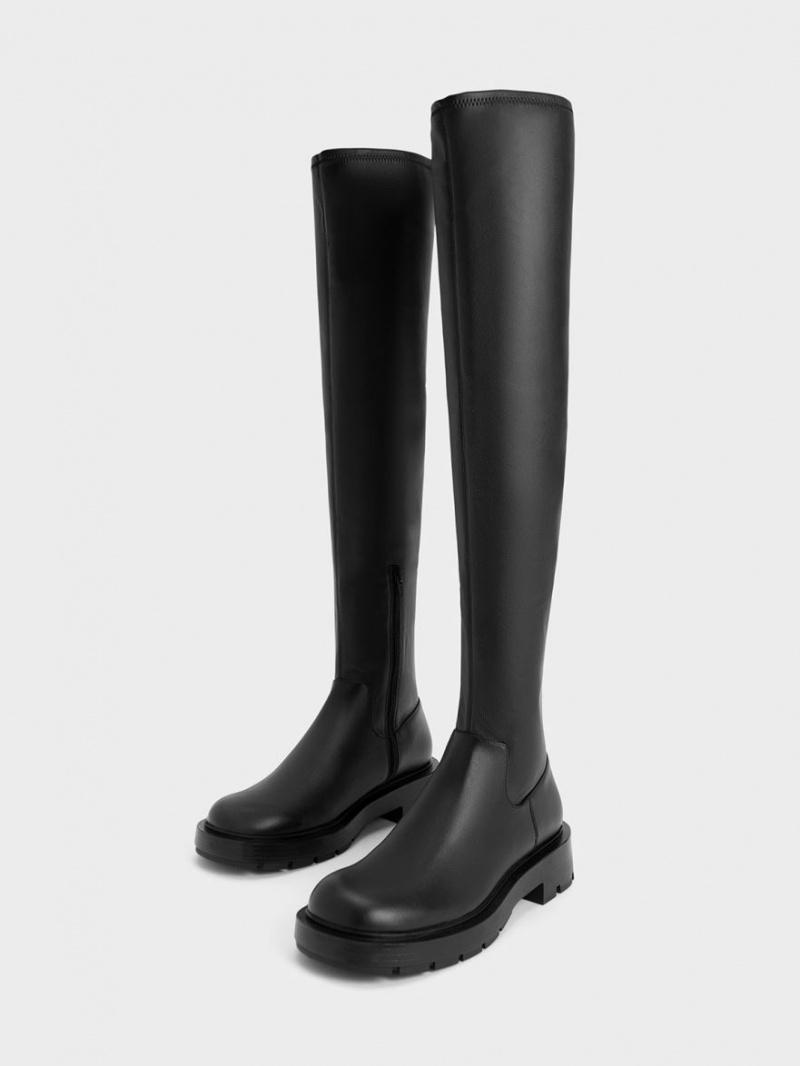 Charles And Keith Zip-Up Thigh High Boots Black | PHILIPPINES V082