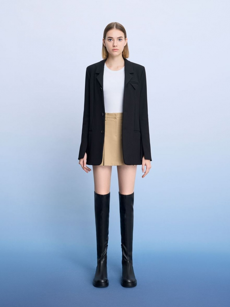 Charles And Keith Zip-Up Thigh High Boots Black | PHILIPPINES V082