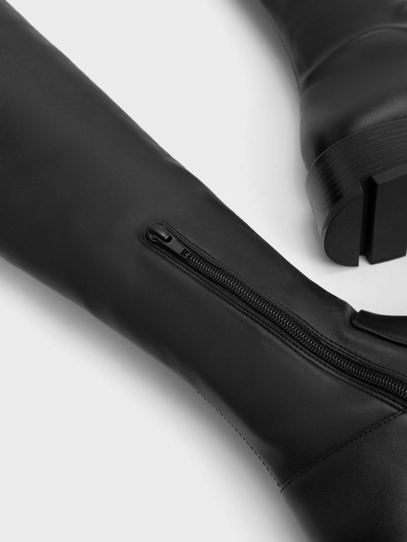 Charles And Keith Zip-Up Thigh High Boots Black | PHILIPPINES V082