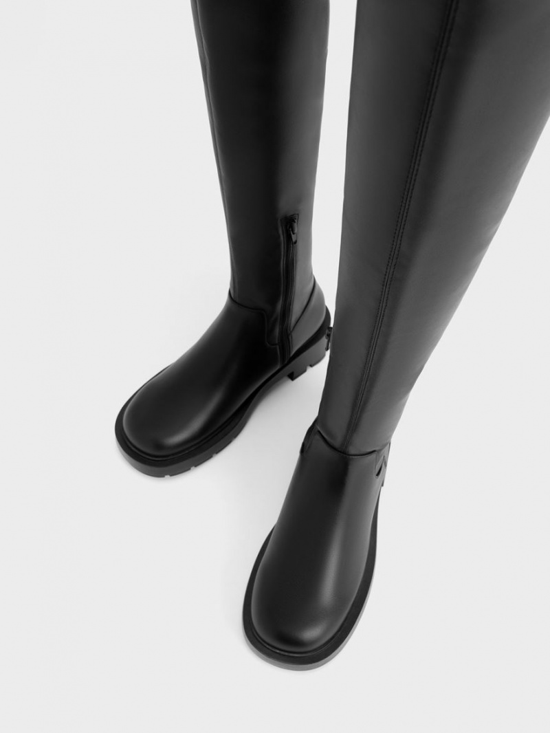 Charles And Keith Zip-Up Thigh High Boots Black | PHILIPPINES V082