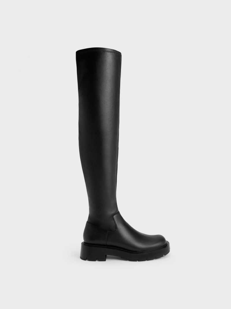 Charles And Keith Zip-Up Thigh High Boots Black | PHILIPPINES V082