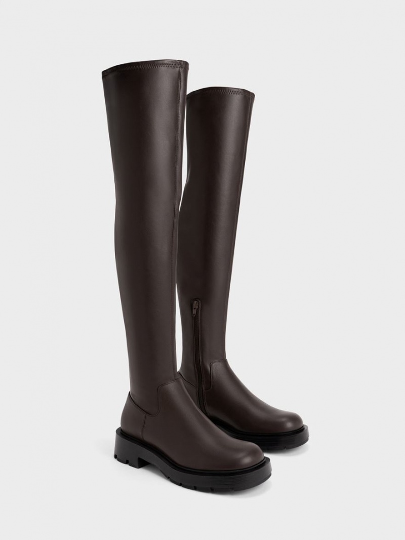 Charles And Keith Zip-Up Thigh High Boots Dark Brown | PHILIPPINES J289