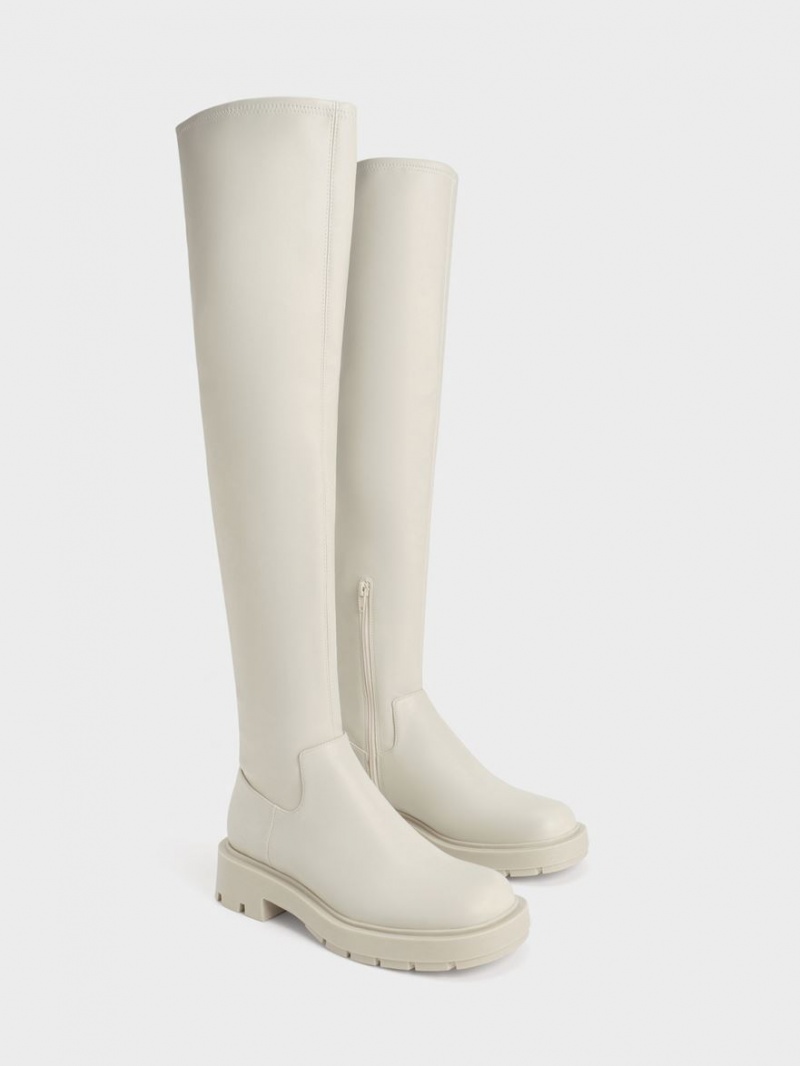 Charles And Keith Zip-Up Thigh High Boots White | PHILIPPINES A485