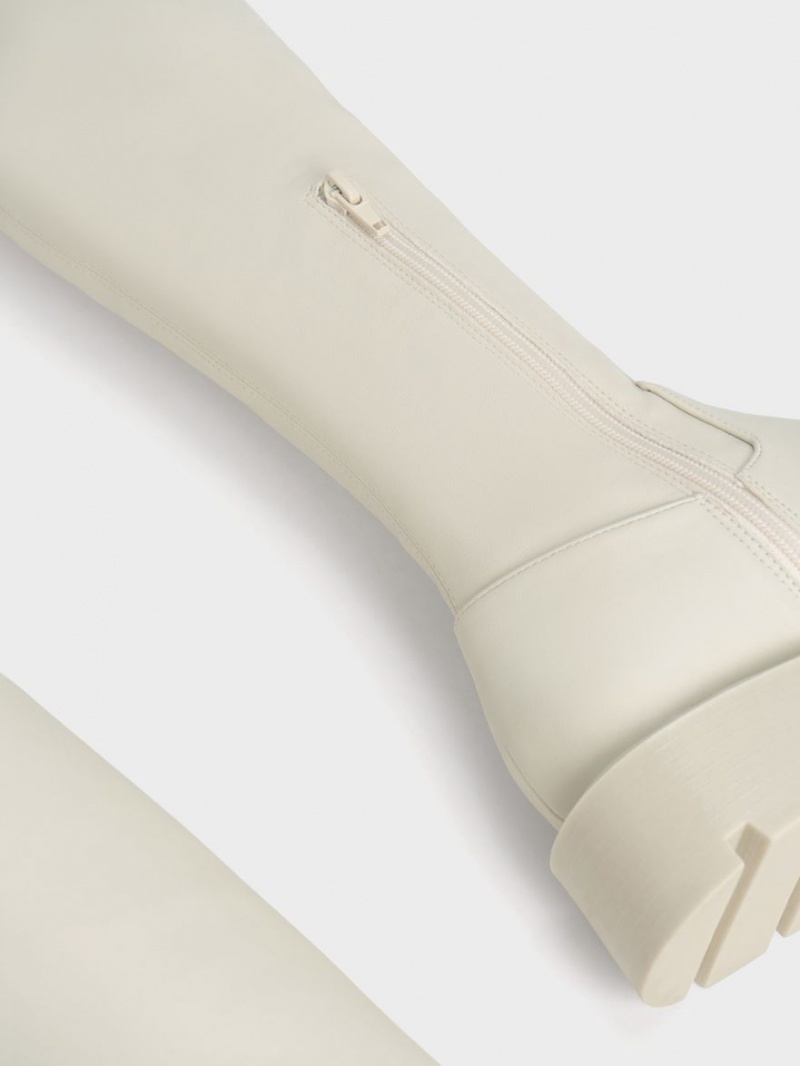 Charles And Keith Zip-Up Thigh High Boots White | PHILIPPINES A485