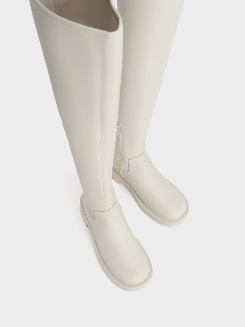 Charles And Keith Zip-Up Thigh High Boots White | PHILIPPINES A485