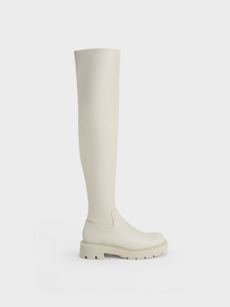 Charles And Keith Zip-Up Thigh High Boots White | PHILIPPINES A485